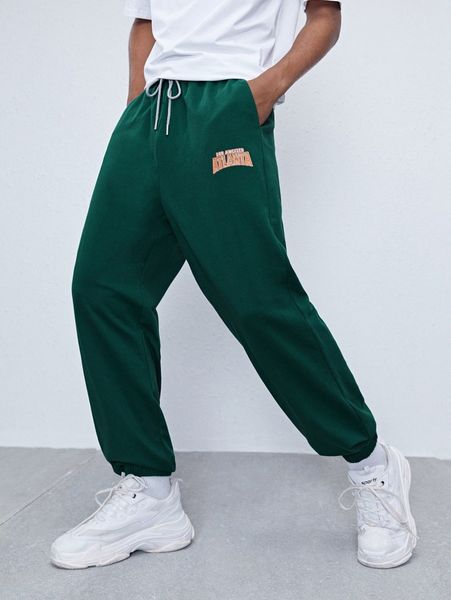 

men letter graphic drawstring sweatpants r3sy#, Black
