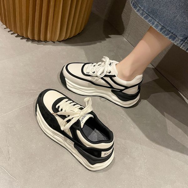

panda children 2022 new spring fragrance thick soled small white dissolving sports casual shoes women, Black