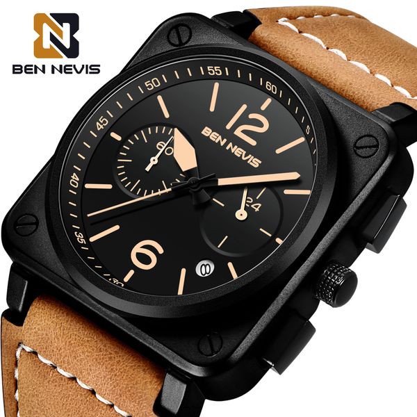 

benavis men's waterproof multi function quartz watch, Slivery;brown