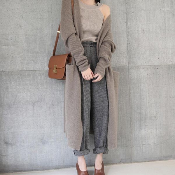 

long cardigan spring and fall knitted sweater cardigan female tide casual autumn sweater women long warm knitted coat 1, White