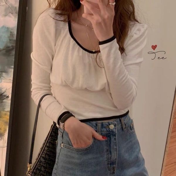 

autumn 2020 new guima girls special with contrast color and binding autumn t-shirt 2020 new guima girls special t-shirt with contrast color, White