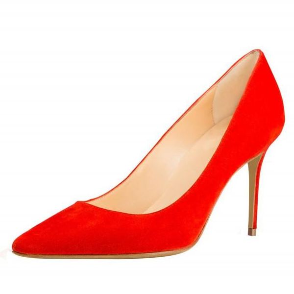 

2020 новый основные женщины насосы sexy toe тонкие остроконечные высокие каблуки обувь коровы замши кожа шпильках марка женская обувь c038a, Black