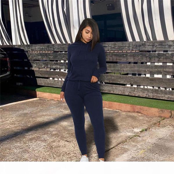 

womens sportswear long sleeve hoodie outfits 2 piece set tracksuit jogger sport suit sweatshirt autumn winter sports womens clothing klw2063, Gray