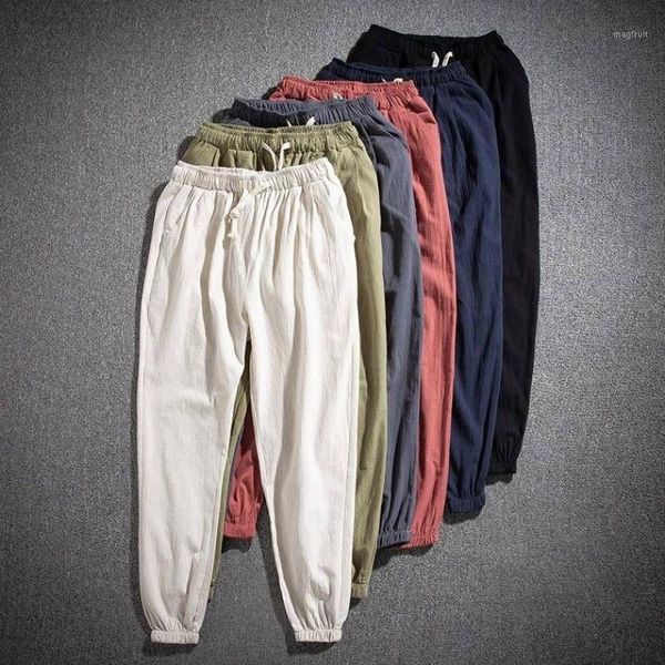 

2020 summer new fashion cotton linen pants men casual trouser jogger plus size harem pants black white gray m-6xl 7xl1