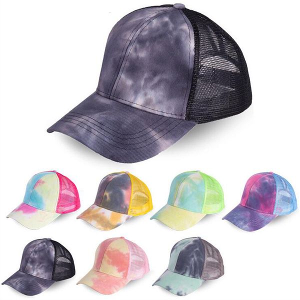 

7 style hat ponytail baseball washed cotton trucker caps snapback tie-dye colorful mesh cap wholesale