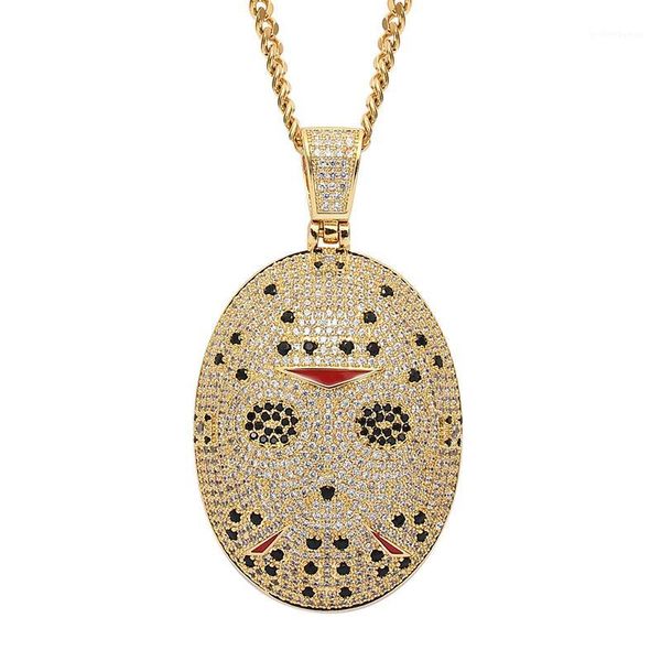 

pendant necklaces hip hop cubic zirconia paved bling iced out mask pendants necklace for men rapper jewelry gold silver color drop 1