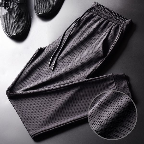 

summer thin ice silk men's casual breathable loose mesh casual and trousers sports trousers air conditioning men's pants thin quic, Blue