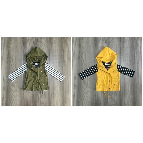 

fall/winter baby girls cotton long sleeve t-shirt mustard olive vests and stripe hoodie raglans children clothes coat y200325, White