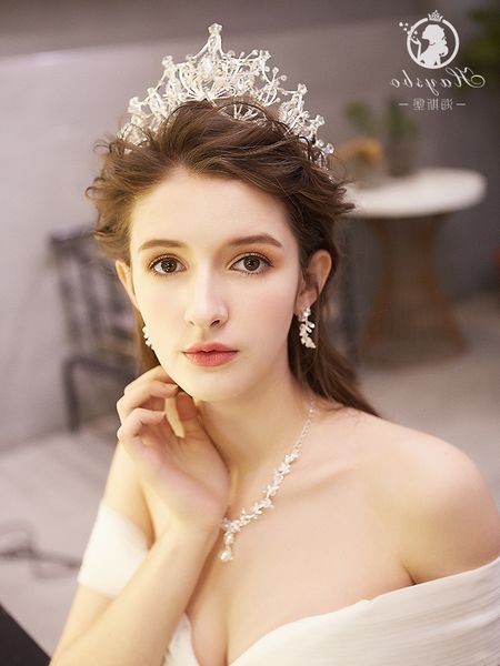 

mpiece crown headdress set bridal hair three 2020 new atmosphere super fairy princess wedding dress accessories m, Silver