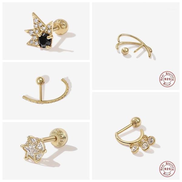 

100% 925 sterling silver luxury bling piercing pendientes for women lovers' valentine's day cartilage stud earrings fine jewelry1, Golden;silver