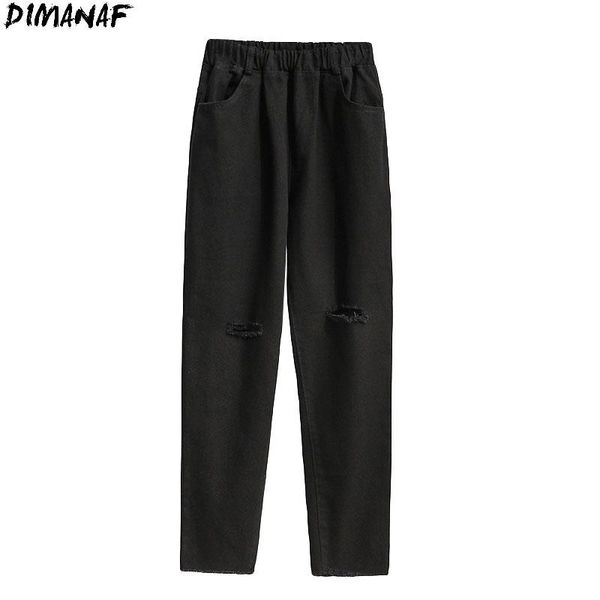 

dimanaf plus size women jeans pants high waist denim pencil female elastic 2021 new ripped pockets trousers large size black 5xl, Blue