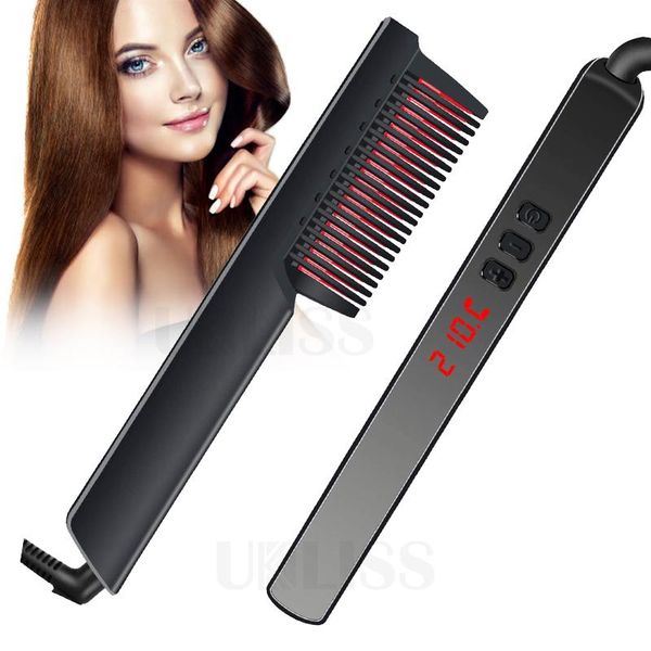 

electric hair brushes straightener brush ionic straightening comb 6 temp adjustable anti-scald led display