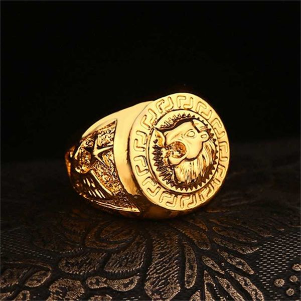 

hip hop lion head ring men's liion face ring 24k gp yellow gold ring for men size 7, 8,9 10,11, Golden;silver