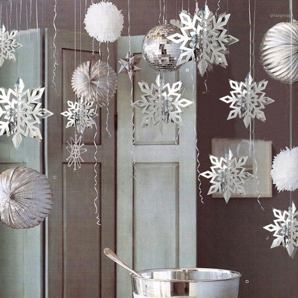 

6pcs cardboard 3d hollow snowflake hanging ornaments winter christmas decorations for new year home party decoration1