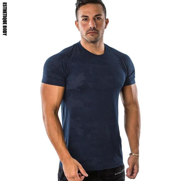 

men sport new brand gym shirts camouflage t shirt running bodybuilding short sleeve jogging workout tee slim t shirt tx49, Black;blue