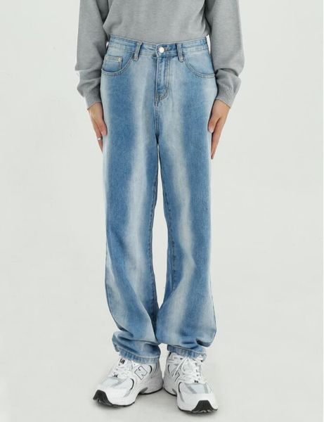 

men's jeans men bleach gradient casual loose straight 2021 male streetwear vintage fashion hip hop wide leg denim trousers w1193, Blue