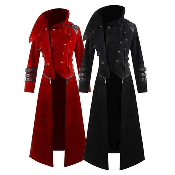 

mens gothic steampunk hooded trench party costume tailcoat long sleeve jacket fashion mens jackets coats chaqueta hombre, Black;brown
