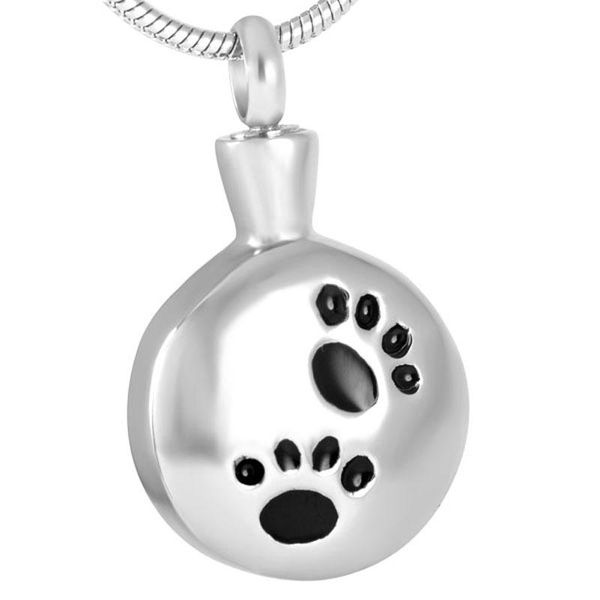 

pet print in round pendant necklace ashes cremation urn keepsake locket to hold human pet ashes for women girls men gifts, Silver