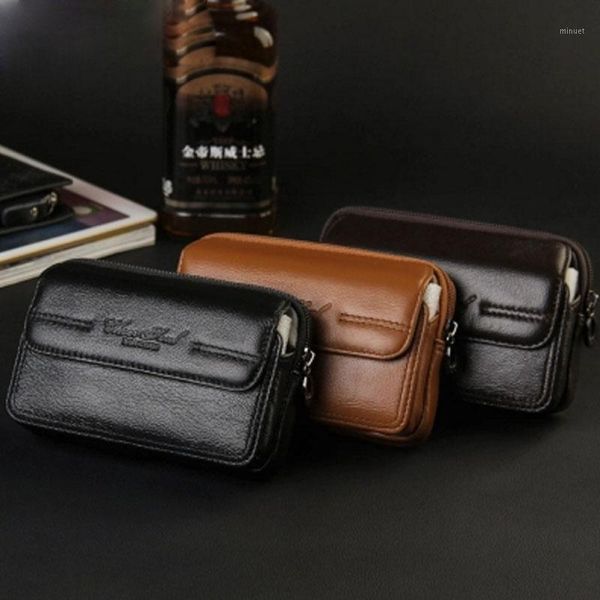 

waist bags genuine leather cowhide fanny pack fashion casual men skin belt purse bag brand male case cell mobile phone bags1