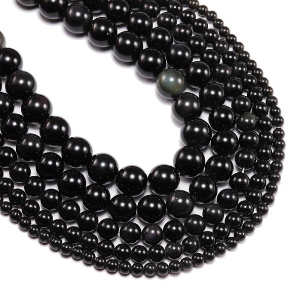 

1strand lot 4 6 8 10 12 mm natural black obsidian stone beads round loose spacer bead for jewelry making findings diy bracelet h bbyquu