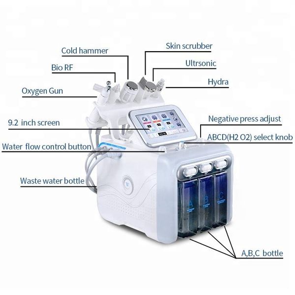 

2020 new 6 in1 h2-o2 hydro dermabrasion rf bio-lifting spa facial hydro facial microdermabrasion skin care beauty machine