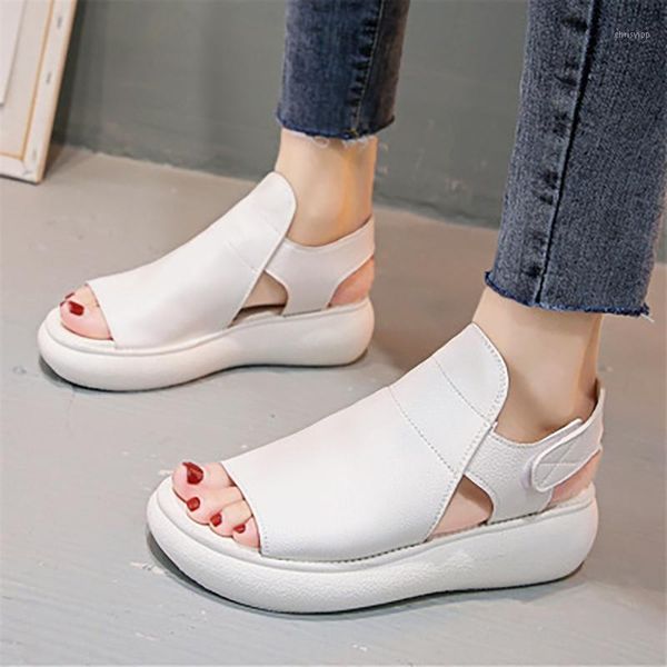

woman sandals peep toe female hook loop women wedges ladies flats platforn fashion solid shoes women's comfortable footwear 20201, Black
