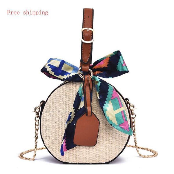 

2020 rattan shoulder bag bolsa feminina woven beach round ladies straw bag ladies chain messenger handbag boutique