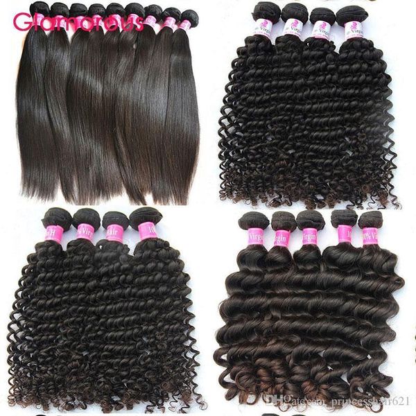

glamorous brazilian virgin hair wholesale unprocessed brazilian human hair weaves 10 bundles deep wave curly straight hair extensions, Black