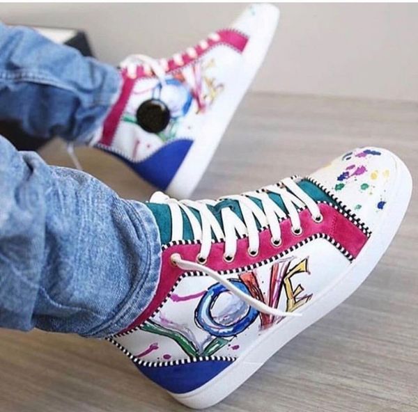 

white,black graffiti leather high red bottom sneaker men's round toe orlato casual discount skateborad walking shoes party,wedding