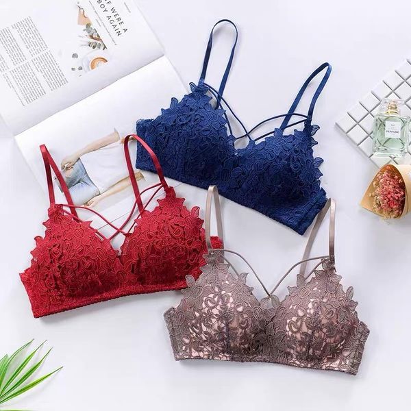 

french bud silk deep v fashion comfortable bralette bras for women push up wireless lingerie the triangle cup bra1, Red;black
