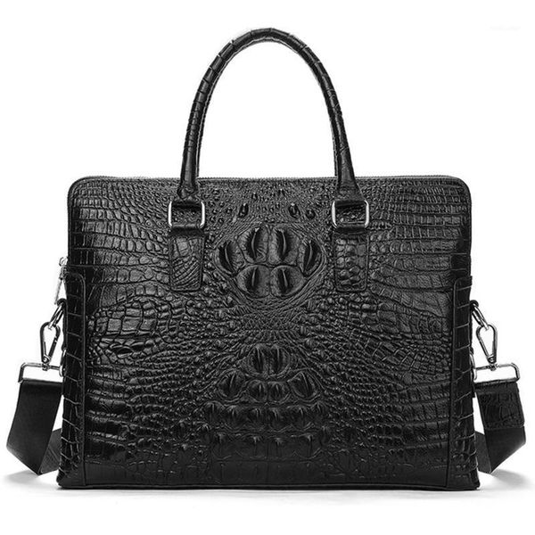 

famous design business briefcase crocodile grain cowhide leather men's bag horizontal briefcase shoulder bag male totes handbag1