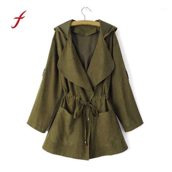 

feitong women hooded windbreaker fashion long sleeve jacket coat parka pockets cardigan turn-down collar new autumn thin coat1, Tan;black