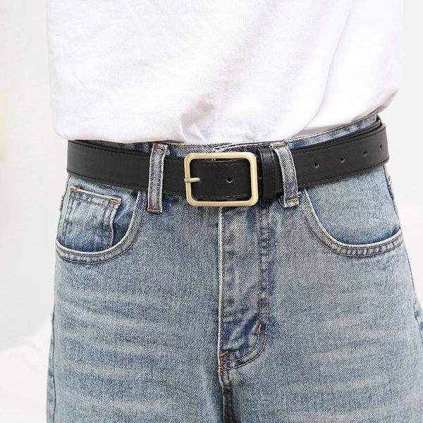 

women belts square buckle pu leather girls waist strap all-match jeans trousers thin casual waistband, Black;brown
