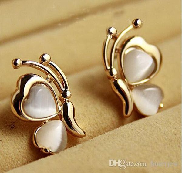 

opal butterfly ear stud earrings gift stud earriing, Golden;silver
