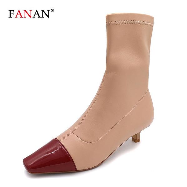 

fanan носок ботинки женщин тонкий stretch 4cm мед каблук обувь ручной работы смешанного цвета площади toe короткие сапоги осень женские лоды, Black