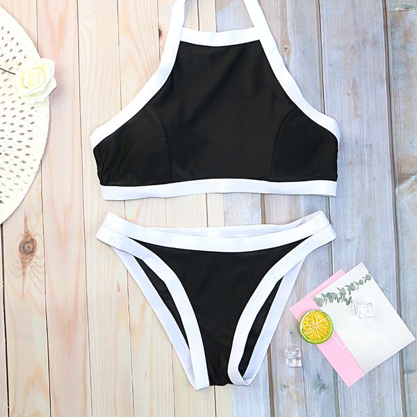 Novas meninas biquinis conjunto biquíni swimwear mulher swimsuit sólido imprimir cintura baixa tanga na venda wholesale preto branco darck azul t200508