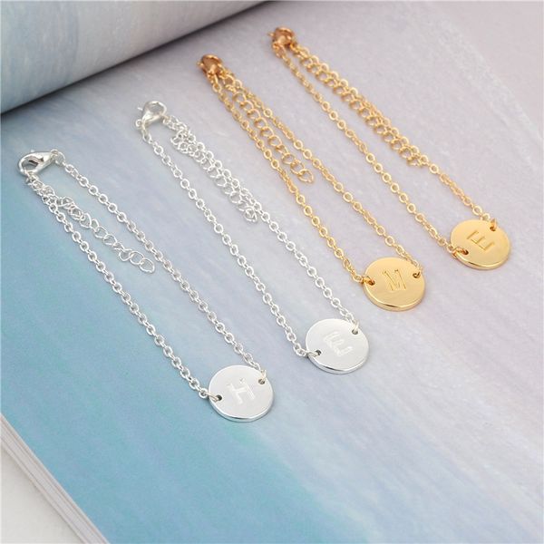 

selling jewelry 26 english letters fashion round pendant bracelet bracelet three color pendant n3mjv, Golden;silver