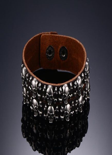 

новый модные handmade сплава череп скелет heads punk vintage мужчины кожаный браслет браслет ювелирные изделия для мужчин sqcrtt new_dhbest, Golden;silver