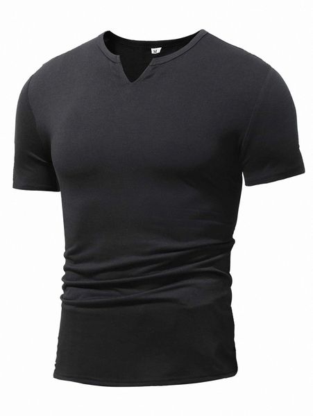

men solid notched neck tee c41w#, White;black