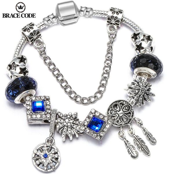 

brace code original blue classic fine bracelet bangle diy starry beadswith crystal charm bracelet for women gift, Golden;silver