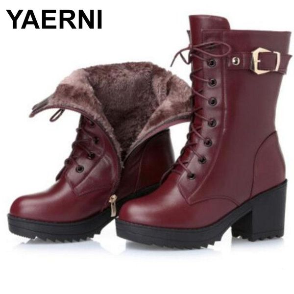 

yaerni на высоком каблуке из натуральной кожи женщин зимние сапоги, толстые шерстяные теплые женщины мар сапоги, высококачественные женские, Black