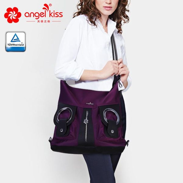 

angel kiss purple and black color fashion women nylon bag messenger tote material waterproof and shoulder strap adjustable