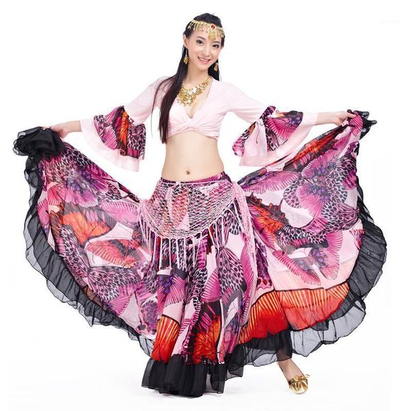 

gypsy flower skirt suit belly dance high-end swing skirt ethnic dance costumes and1, Black;red