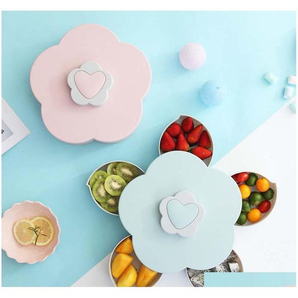 

creative flower petal fruit plate candy storage box 5 grids nuts snack tray rotating flowers food gift box for qylgyx lipper