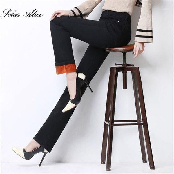 

2020 ladies winter new plush thick straight jeans1, Blue