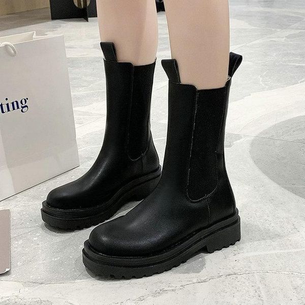 

medium tube thick bottom british style riding boots women 2020 new autumn fashion boots ladies short ea-111, Black