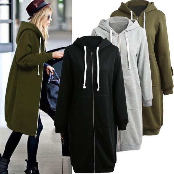 

women's jackets women long hooded sweatshirt coat autumn winter casual loose zip up hoodies jacket female plus size outerwear pockets, Black;brown