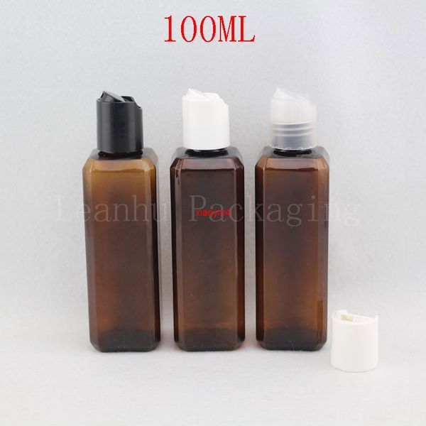 100 ml braune Plastikflaschen, Wasserflasche, kosmetischer Shampoo-Behälter mit Scheibenverschluss, 100 ml DIY-Öl-Flüssigseife-Plastikflasche. Gute Verpackung