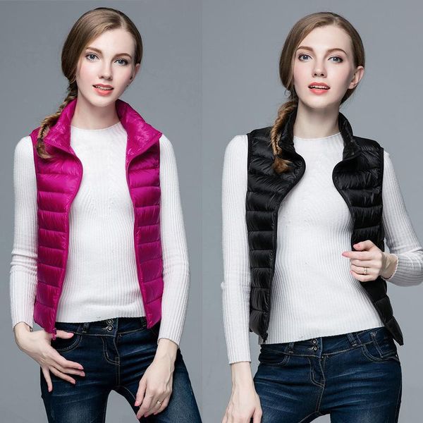

winter new ultra-thin down vest women pure color slim outerwear & coat short paragraph women'sai wstcoat vests left rom 3xl, Black;white
