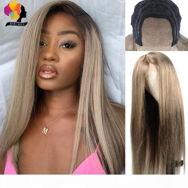 

grey blonde lace front wig #126 straight lace front human hair wigs brazilian remy hair gray colored 4x4 wig 130 remyblue, Black;brown